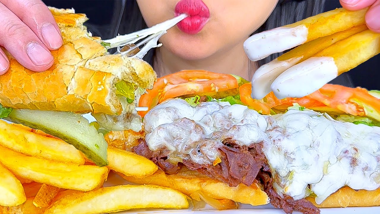 ASMR PHILLY CHEESESTEAK SANDWICH AND FRIES | ASMR Phan