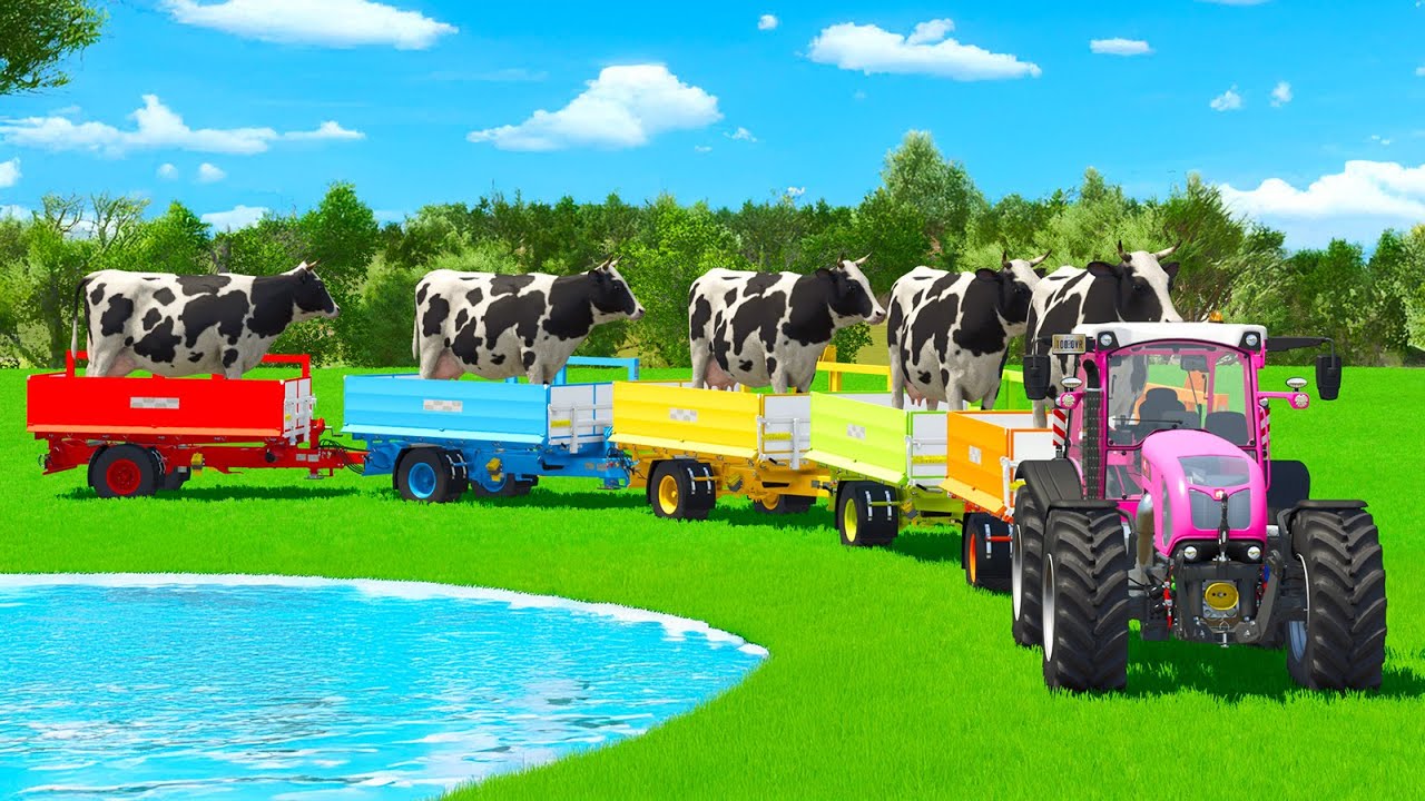 LOAD AND TRANSPORT COWS WITH RIGI TRAC & JOHN DERRE TRACTORS - Farming Simulator 25