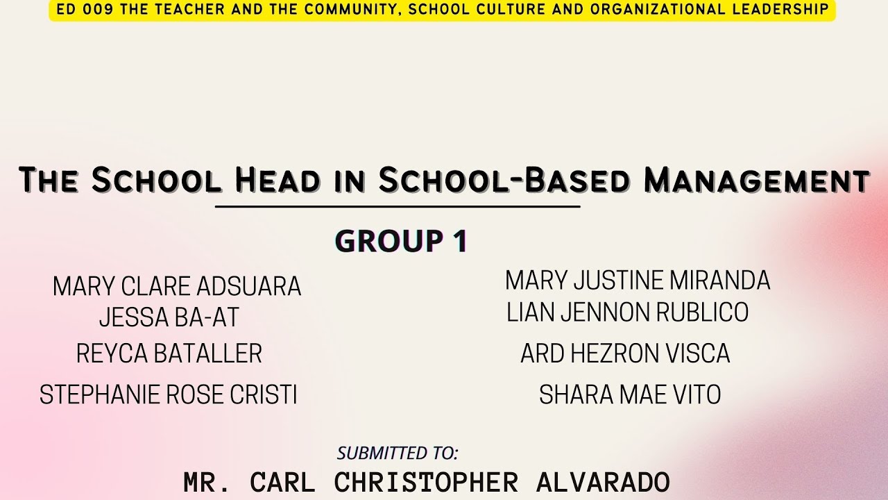The School Head in School-Based Management (SBM)