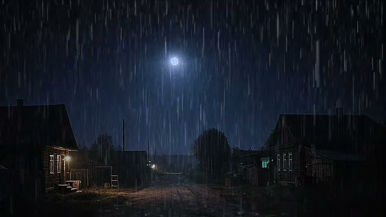 🌧️ Rainstorm in a Peaceful Village Night – 1 Hour Calming Rain Sounds