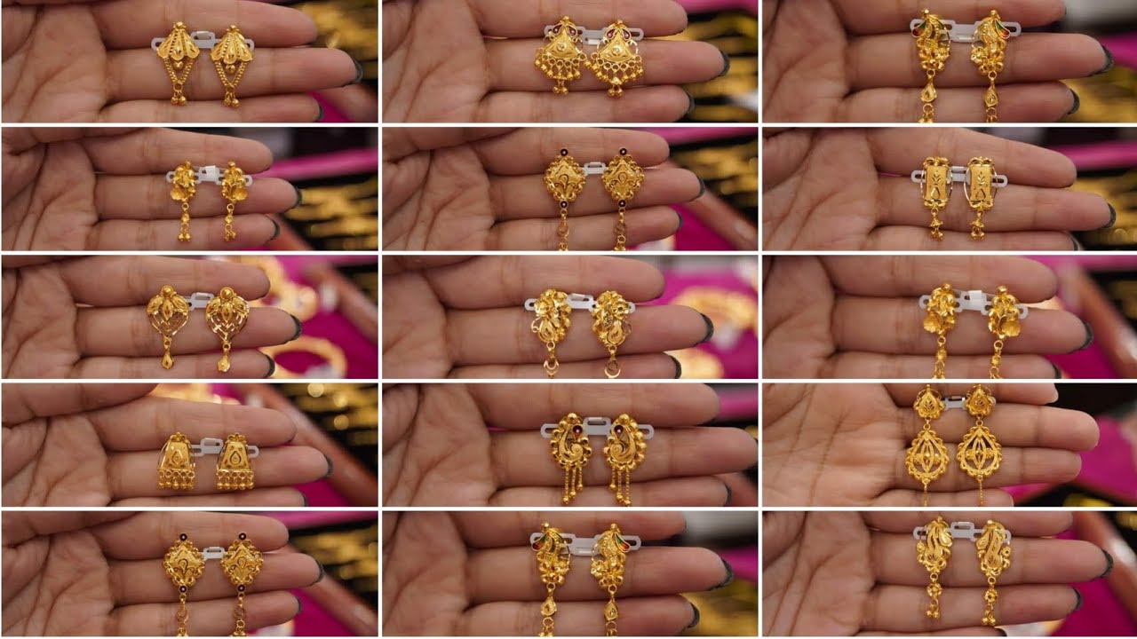 Light Weight Gold Regular Use Earring Design 2024 || Gold Kaner Dul Design || Simple earrings design