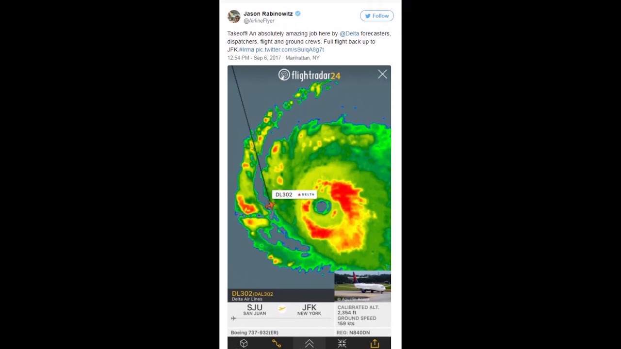 Flight Delta 302 that Skirted through Cat 5 Hurricane Irma