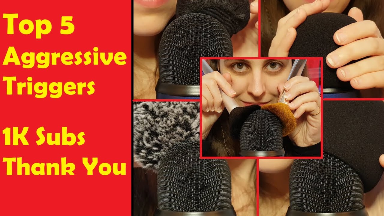 ASMR Top 5 Aggressive Triggers - 1K Subs Thank You! (Mic Cover Pumping/Swirling, Mic Rubbing +...)