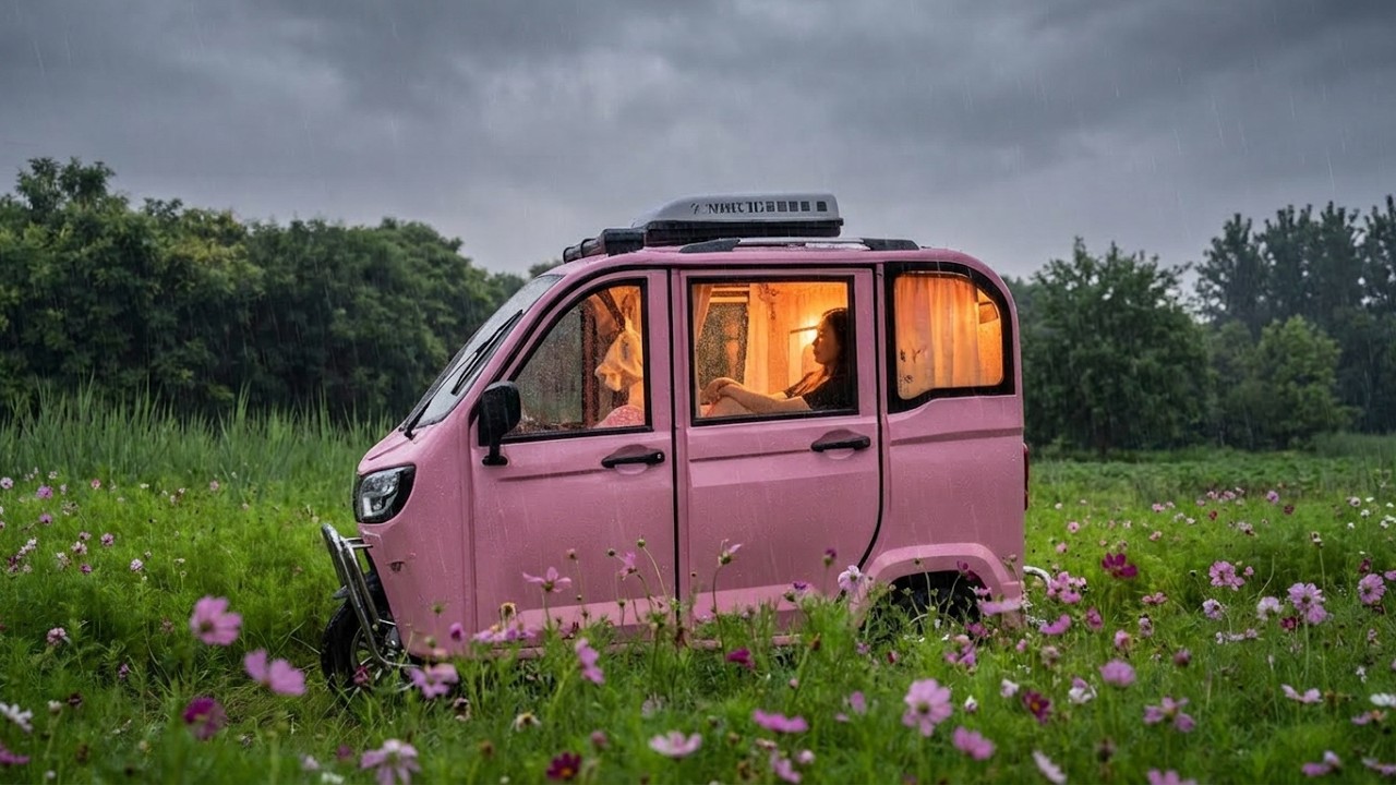 Cozy Rain Sounds in a Tricycle Beside a Flower Field, Asmr sleeping help