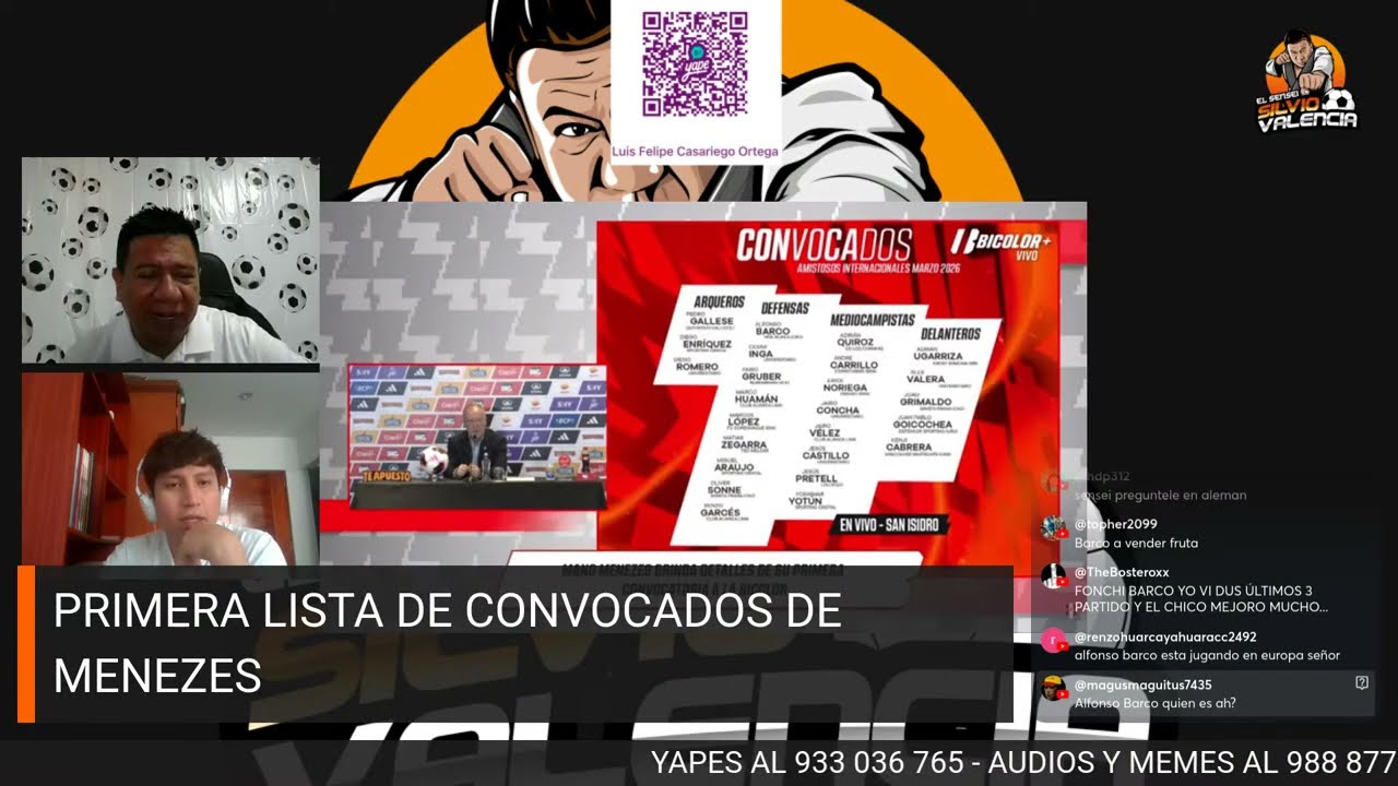 PRIMERA LISTA DE CONVOCADOS DE MENEZES / ALIANZA Y CHANKAS PUNTEROS DE LA LIGA 1