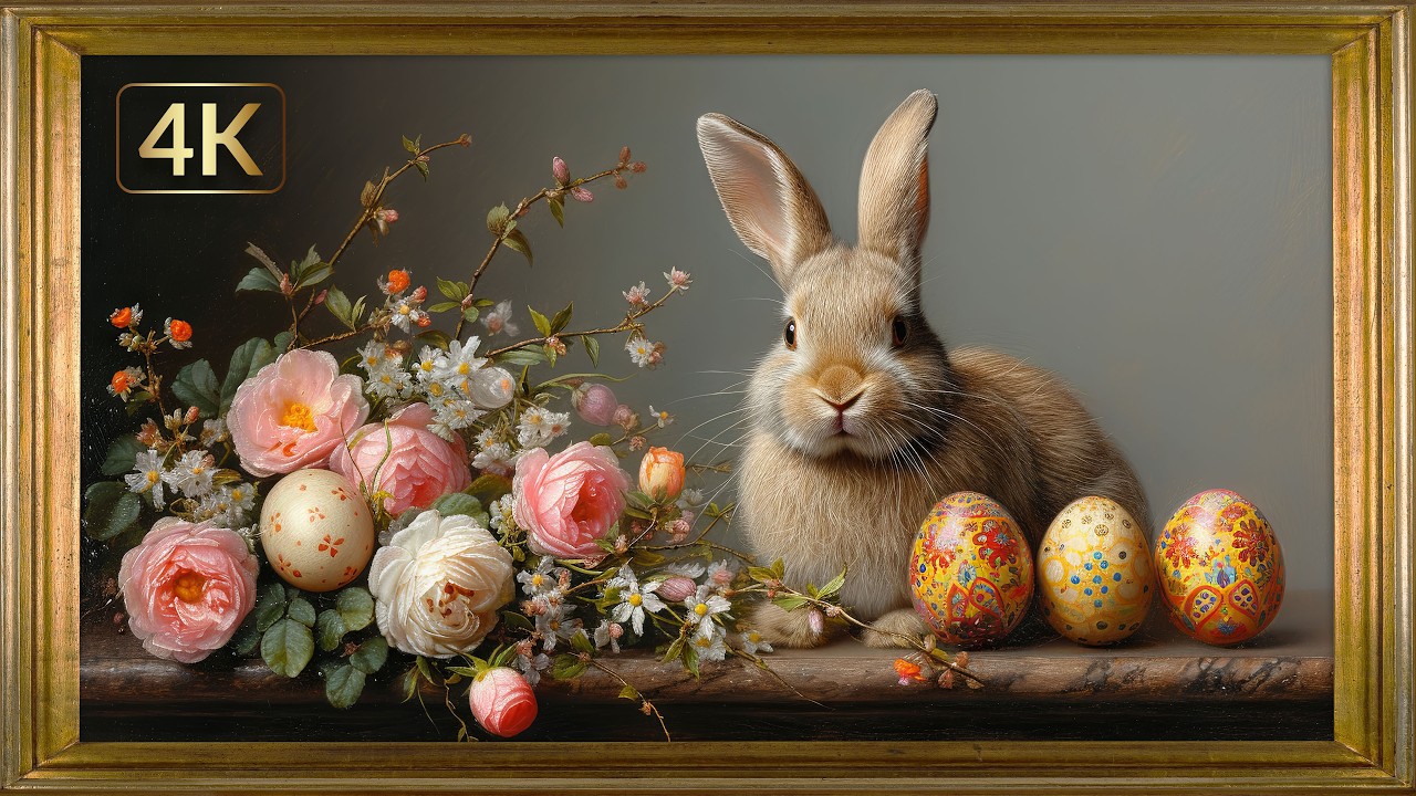 Easter Bunny Painting in Gold Frame 🐇 TV Art Screensaver | 3 Hours 4K