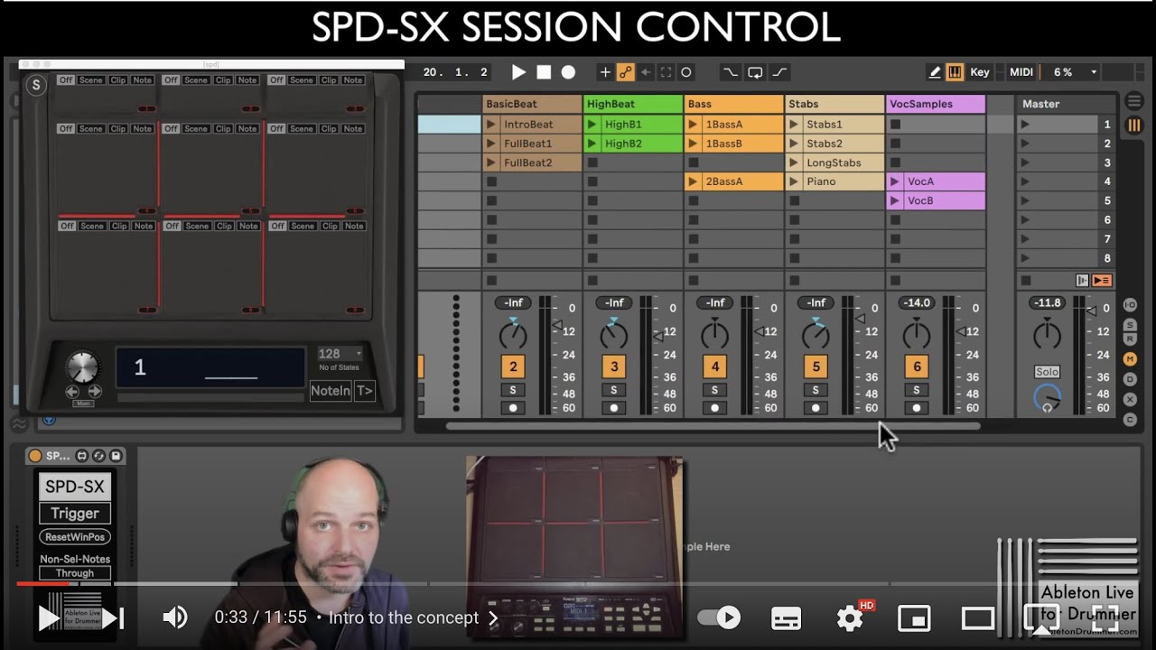 Roland SPD SX for Ableton Live Session Control - Max for Live device for Ableton Live - Run-through