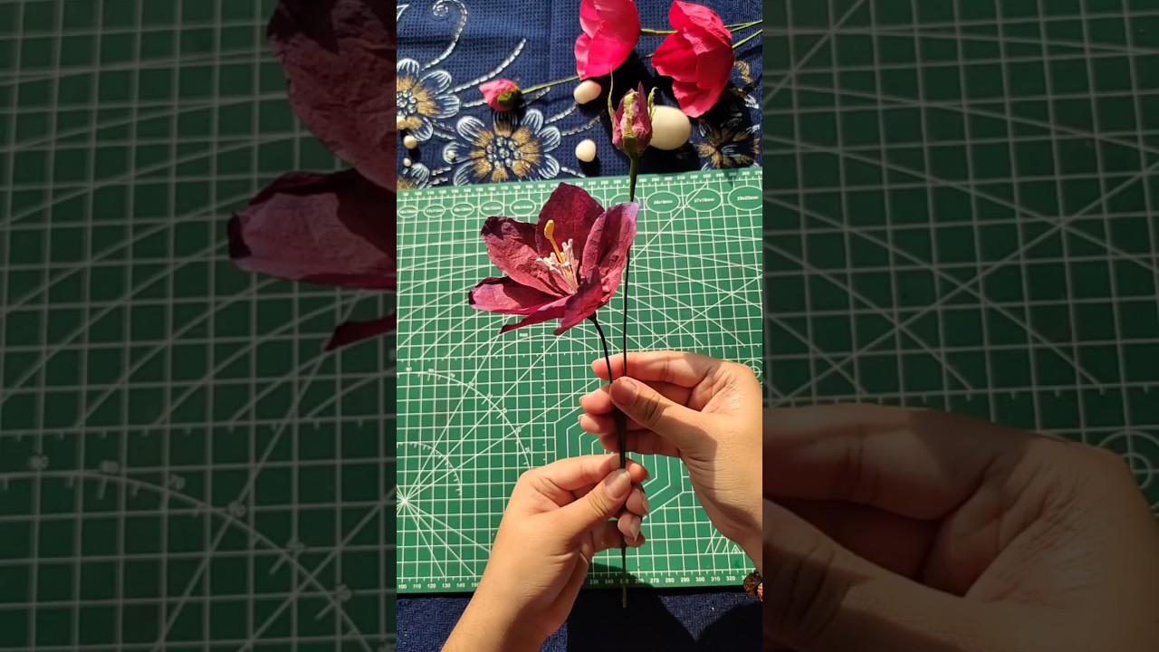 DIY tissue paper Flower  || Maroon clematis flower 