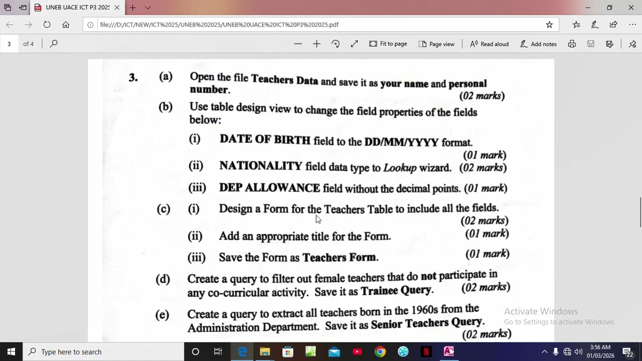 UNEB UACE ICT P3 2025 NO.3 Draft Guide -Ms Database/Access 