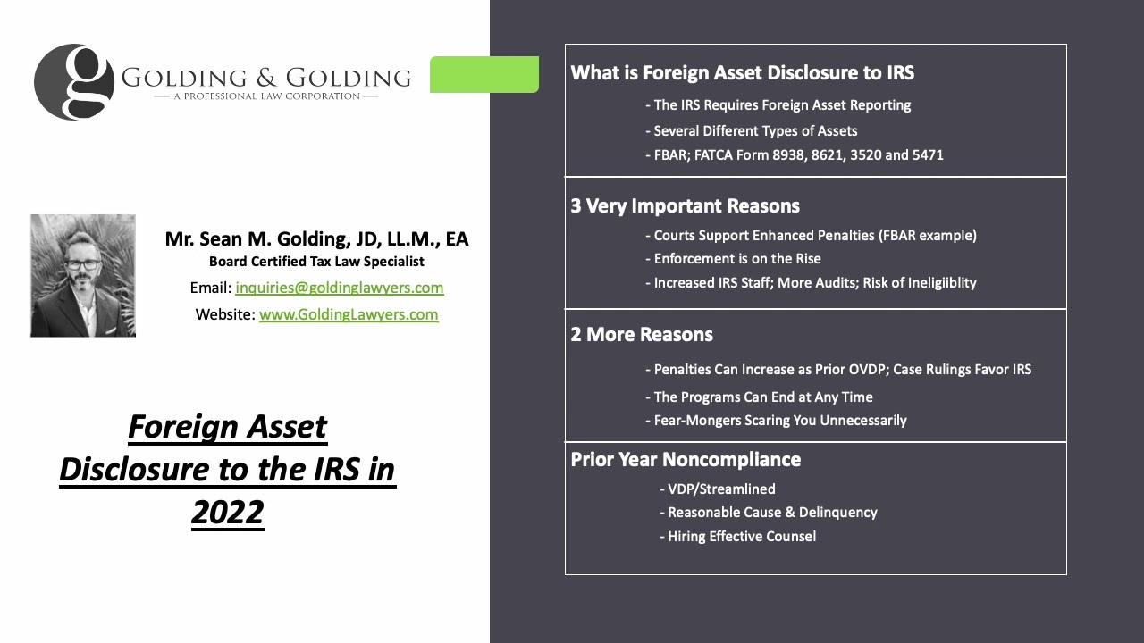 Foreign Asset Disclosure to IRS in 2022: International Tax Lawyers (Board-Ceritfied Specialist)
