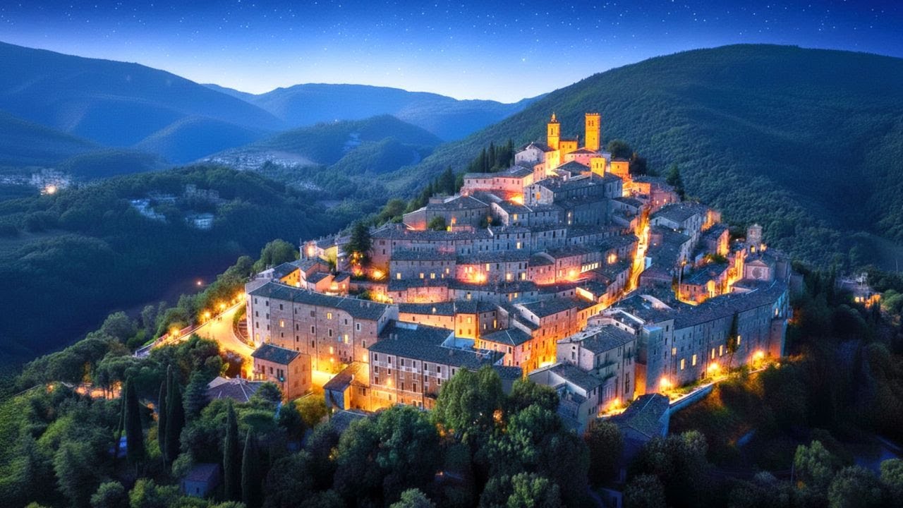 NOCERA UMBRA: Rainy Night Magic in a Medieval Italian Village | 4K HDR Tour