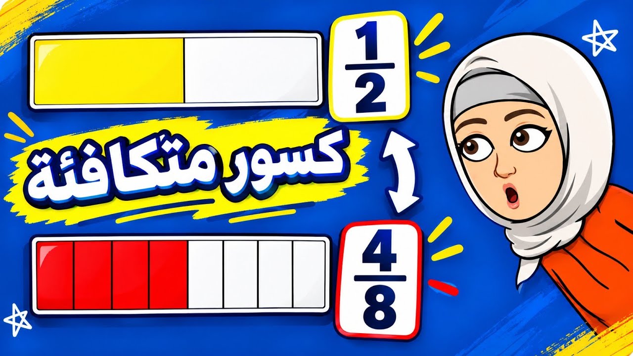 الكسور المتكافئة تعريفها بالقصة والنماذج و خط الأعداد