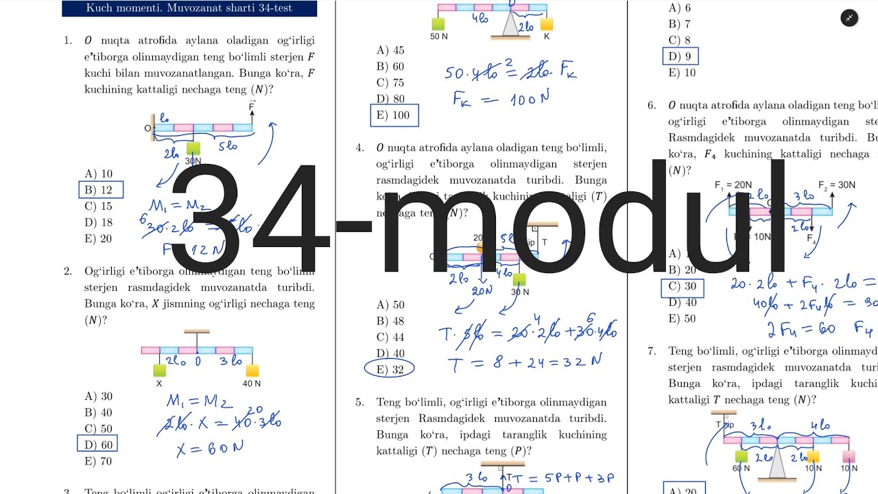 34- modul yechimlari. Turkcha Ayt-fizika tarjima kitobi