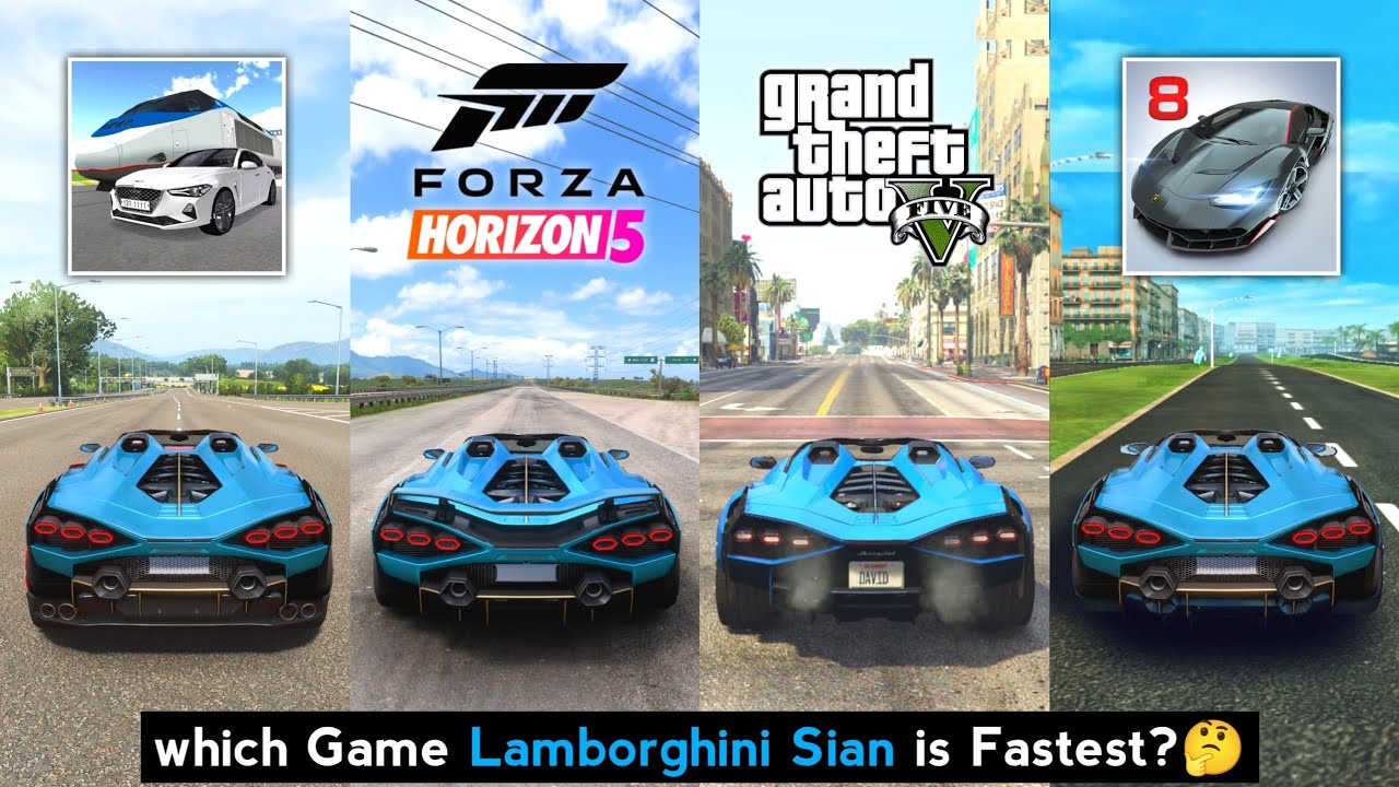 Lamborghini Sian Top Speed in 3D Driving Class, Forza Horizon 5, GTA 5 & Asphalt 8 - Car Games