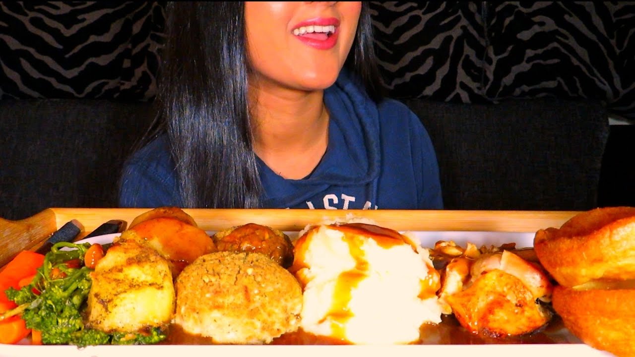 ASMR ROAST CHICKEN DINNER MUKBANG *NO TALKING* EATING SOUNDS