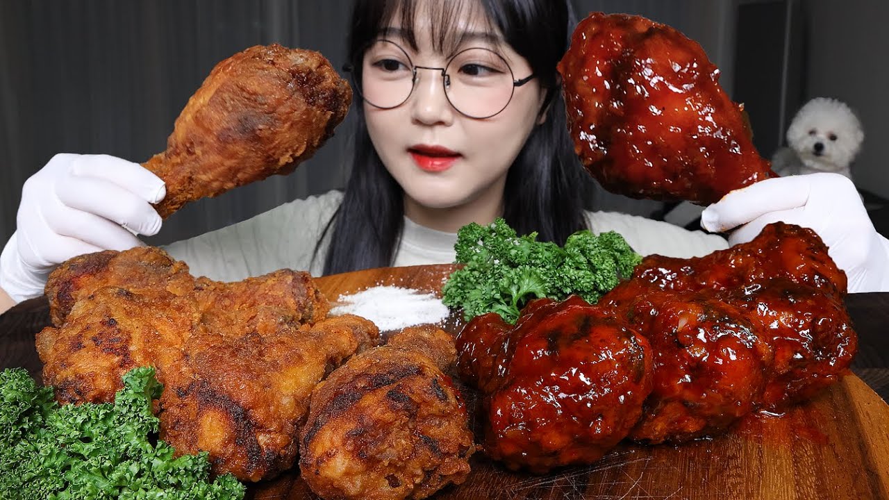 Жареная курица по-корейски, жареная и приправленная!🍗Mukbang ASMR