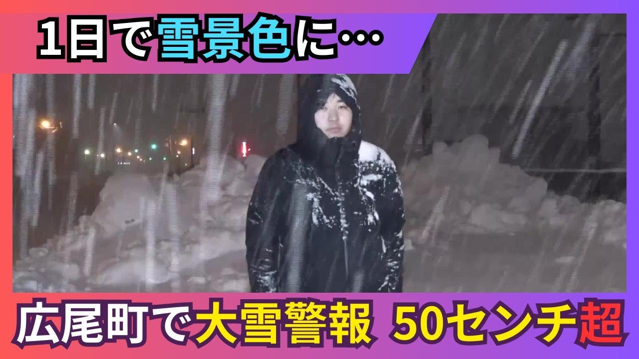 「これで大雪は最後にして…」十勝・広尾町で大雪警報発令 ひざ丈まで積雪が…一気に積もった重い雪に住民は「どんどん雪が…あしたも早起きします」今夜遅くまで警戒を＜北海道広尾町＞