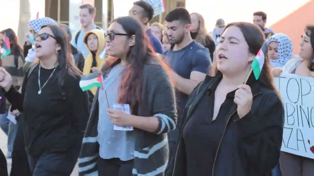 Students for Justice in Palestine organized a walkout at the Humanities Plaza
