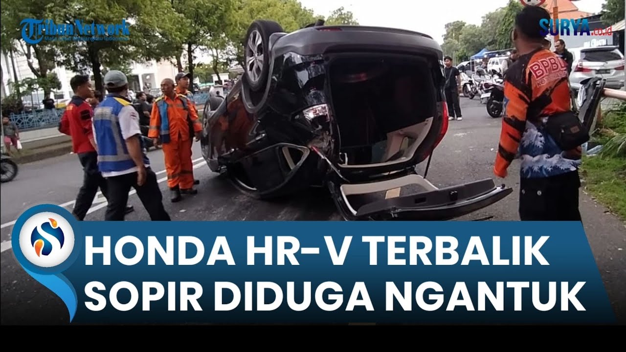 KRONOLOGI HONDA HR-V TERBALIK Laka Tunggal Dekat Masjid Al Akbar Surabaya. Sopir Diduga Ngantuk