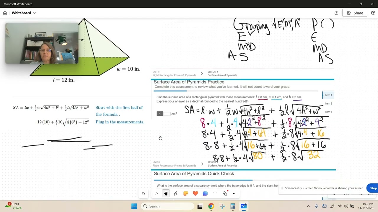 Math 8A U8L4 Surface Area of Pyramids using an awful formula
