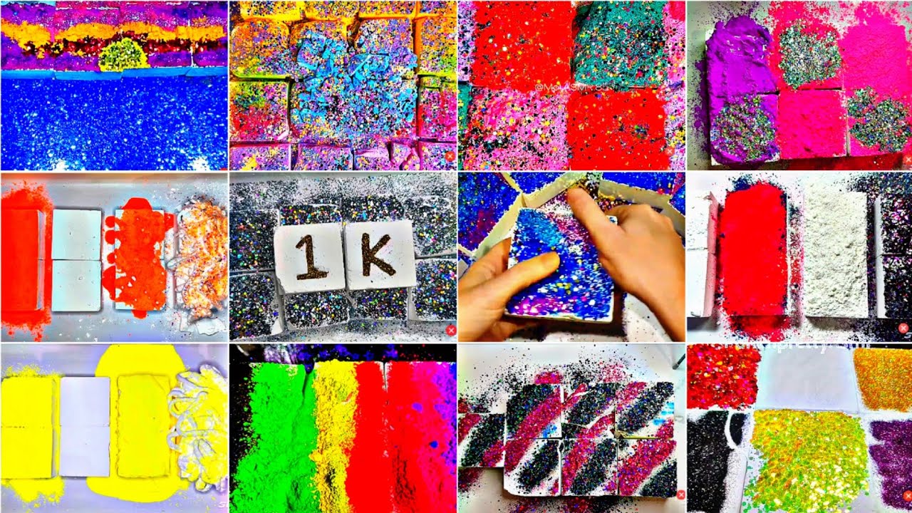 Crunchy fresh blocks with glitters & holi powders  🌈 | colourful edit | satisfying | compilation |