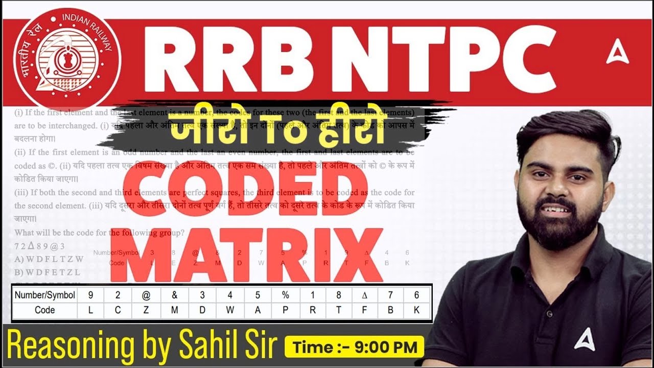 RRB NTPC 2026 | Zero To Hero | RRB NTPC Coded Matrix | RRB NTPC Reasoning | By Sahil sir