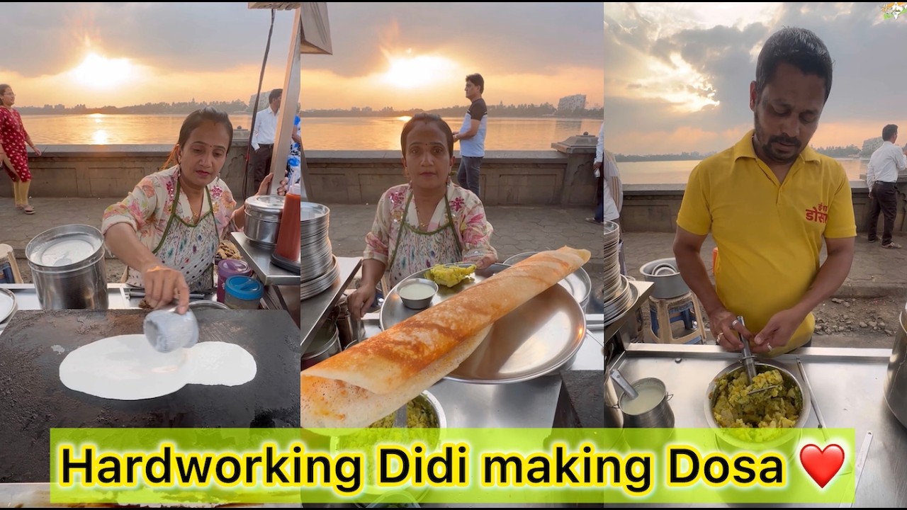 Hardworking Kolhapuri Lady making Spring Dosa in Kolhapur 😍👌 Massive South Indian Dosa with view😍🤩👌