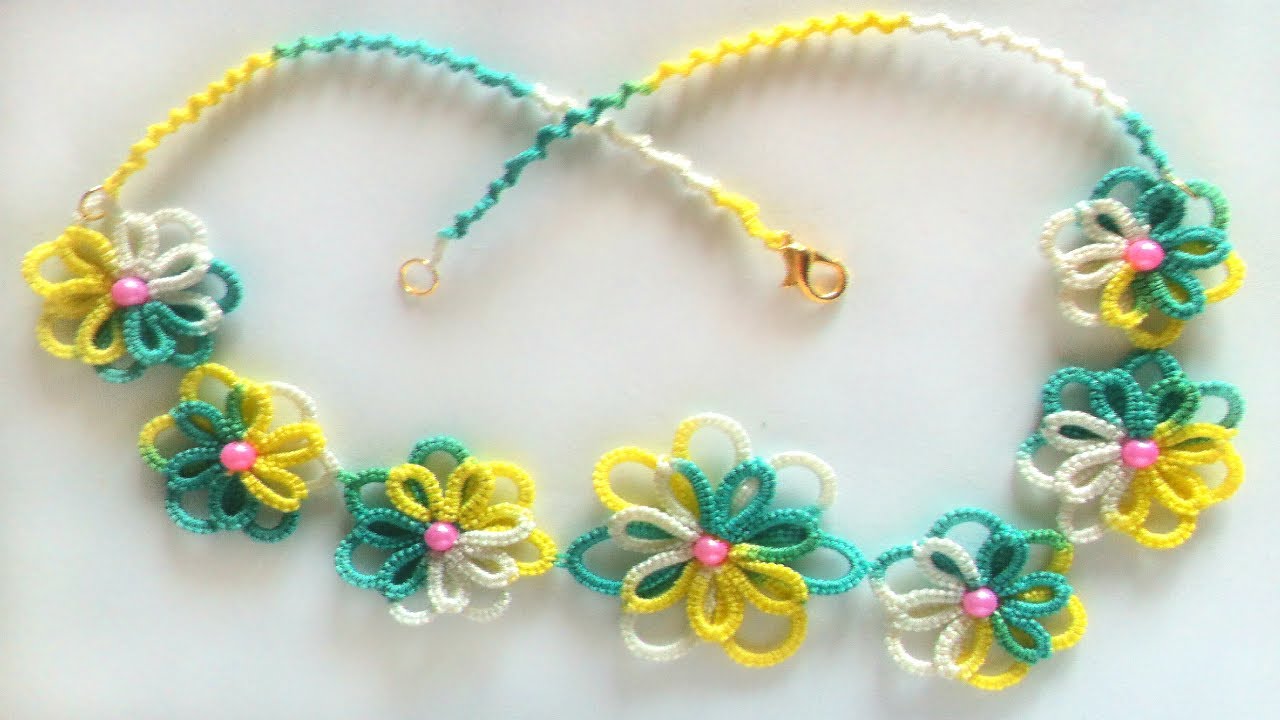 Колье Ромашки фриволите иглой МК фриволите для начинающих. DIY Necklace Camomiles frivolite needle