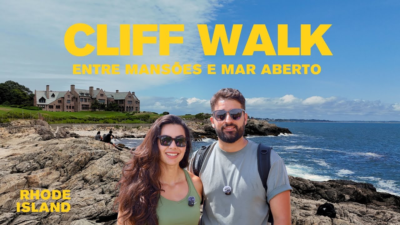 Trilha entre penhasco e mansões - Rhode Island