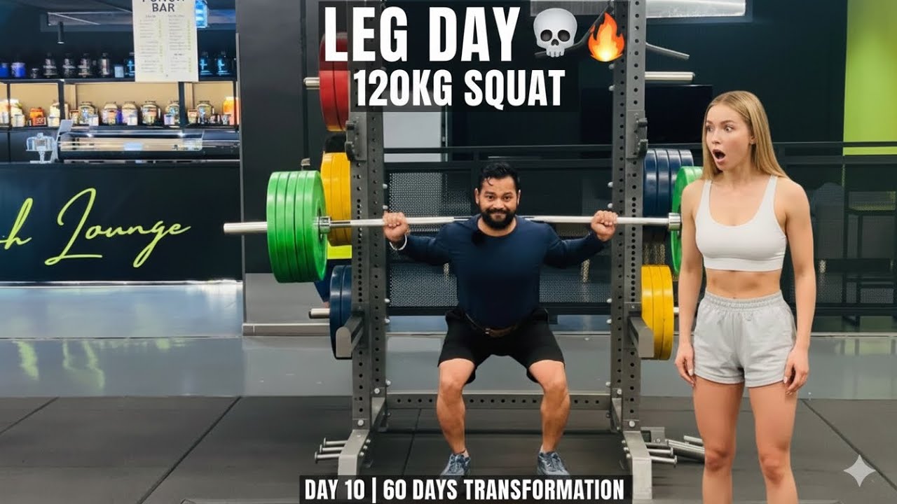 “Day 10 LEG DAY 💀🔥 | 60 Days Transformation | 120KG Squat & Leg Burn”
