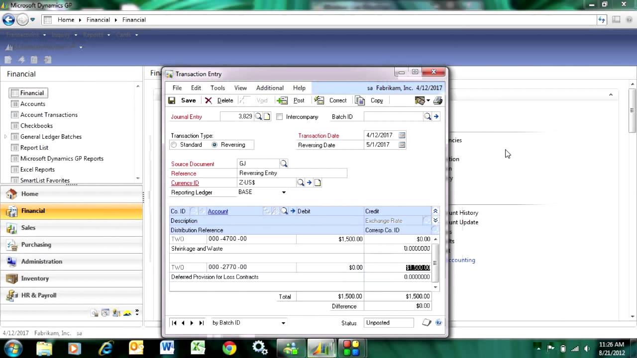 Reversing Transactions in Dynamics GP