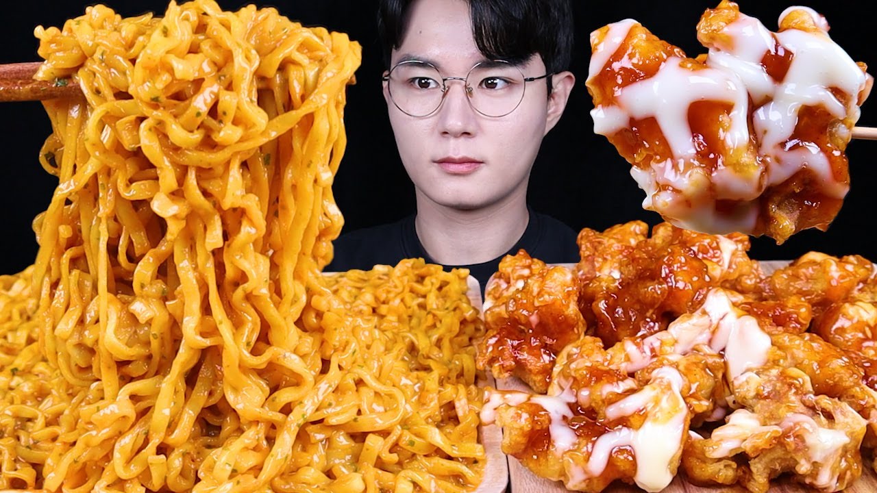 까르보 불닭볶음면 슈프림 양념치킨 치킨 먹방ASMR MUKBANG SPICY FIRE NOODLES & FRIED CHICKEN ラーメン チキン eating sounds