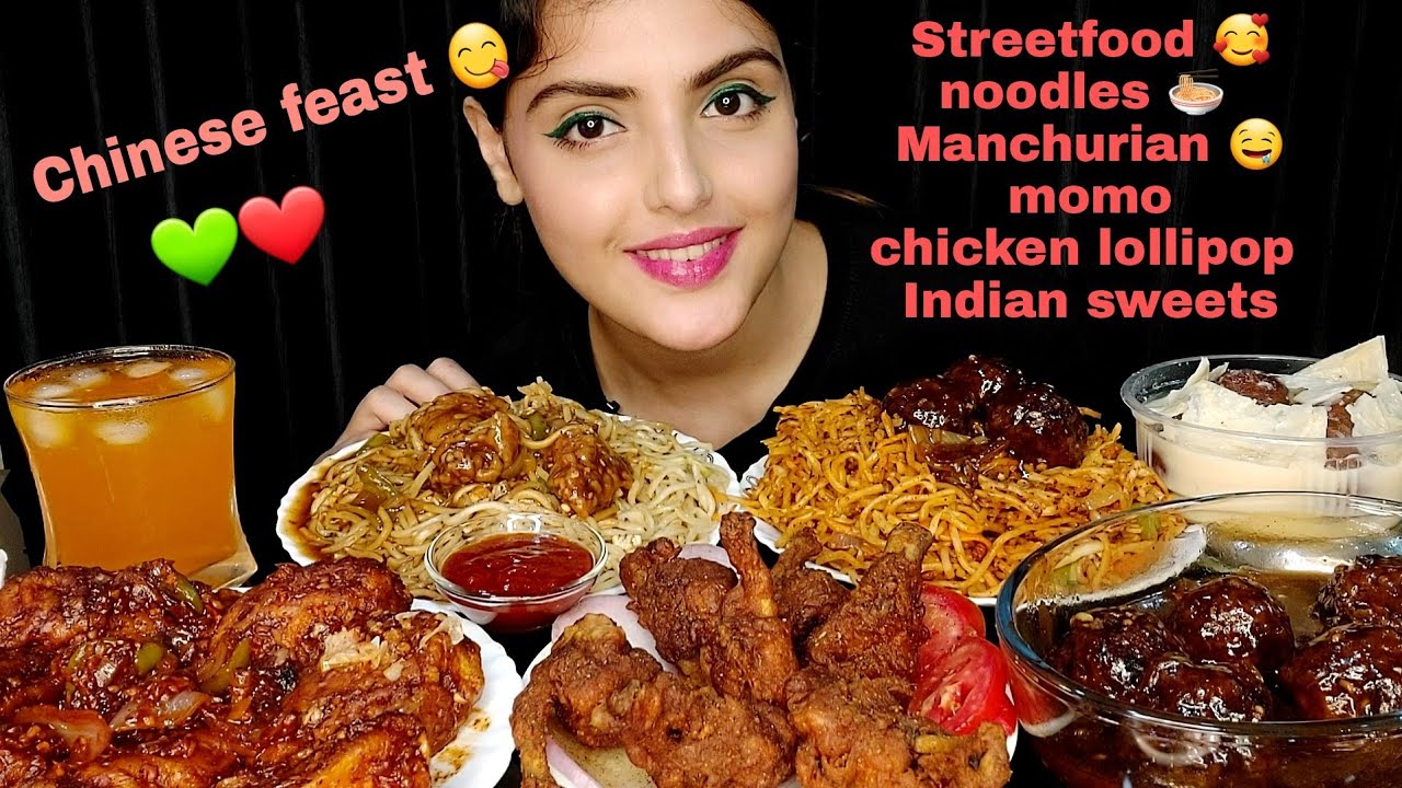 ASMR:HAKKA-SCHEZWAN NOODLES,MOMO,CHICKEN LOLLIPOP,MANCHURIAN *STREETFOOD*INDIAN SWEETS,CHINESE Feast