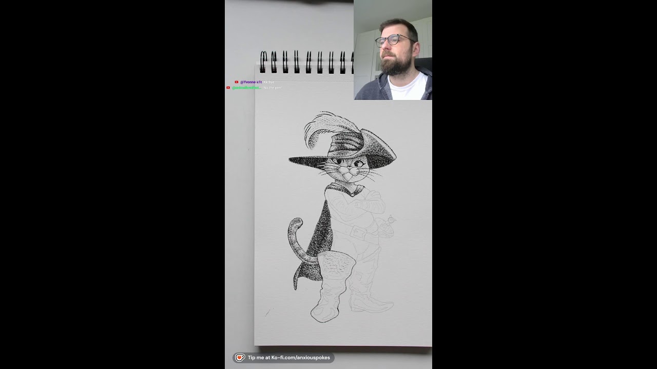 Puss in Boots - Tattoo on Paper - Stippling