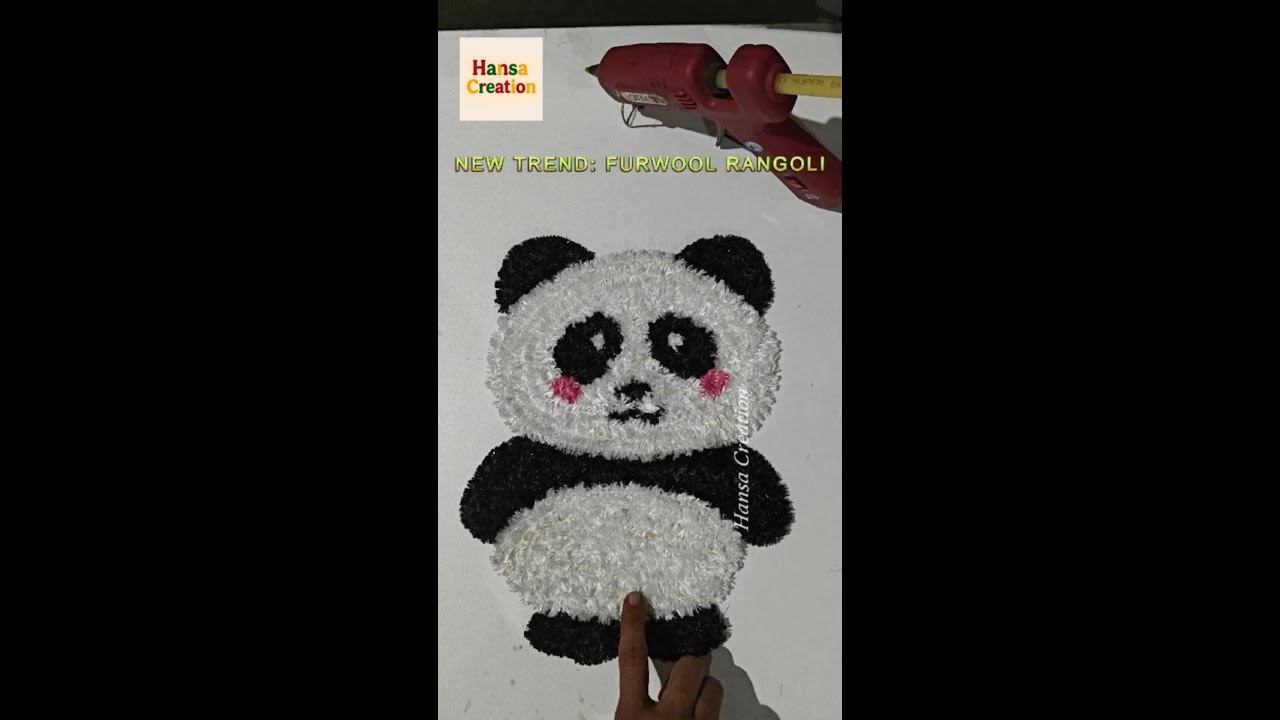 DIY Panda Mat using Fur wool | Easy Fur Wool Craft Ideas | Rangoli Mat Making #youtubevideo #viral