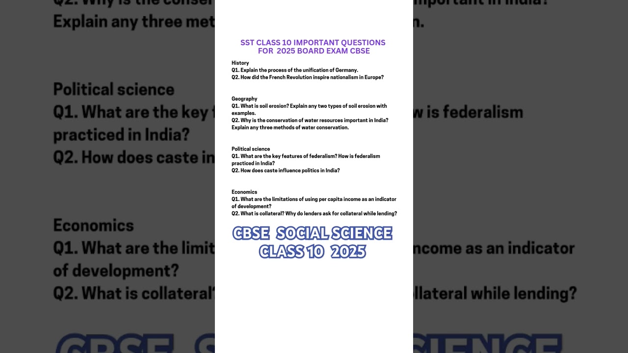 sst class 10 important questions for board exam 2025 cbse #cbseclass10