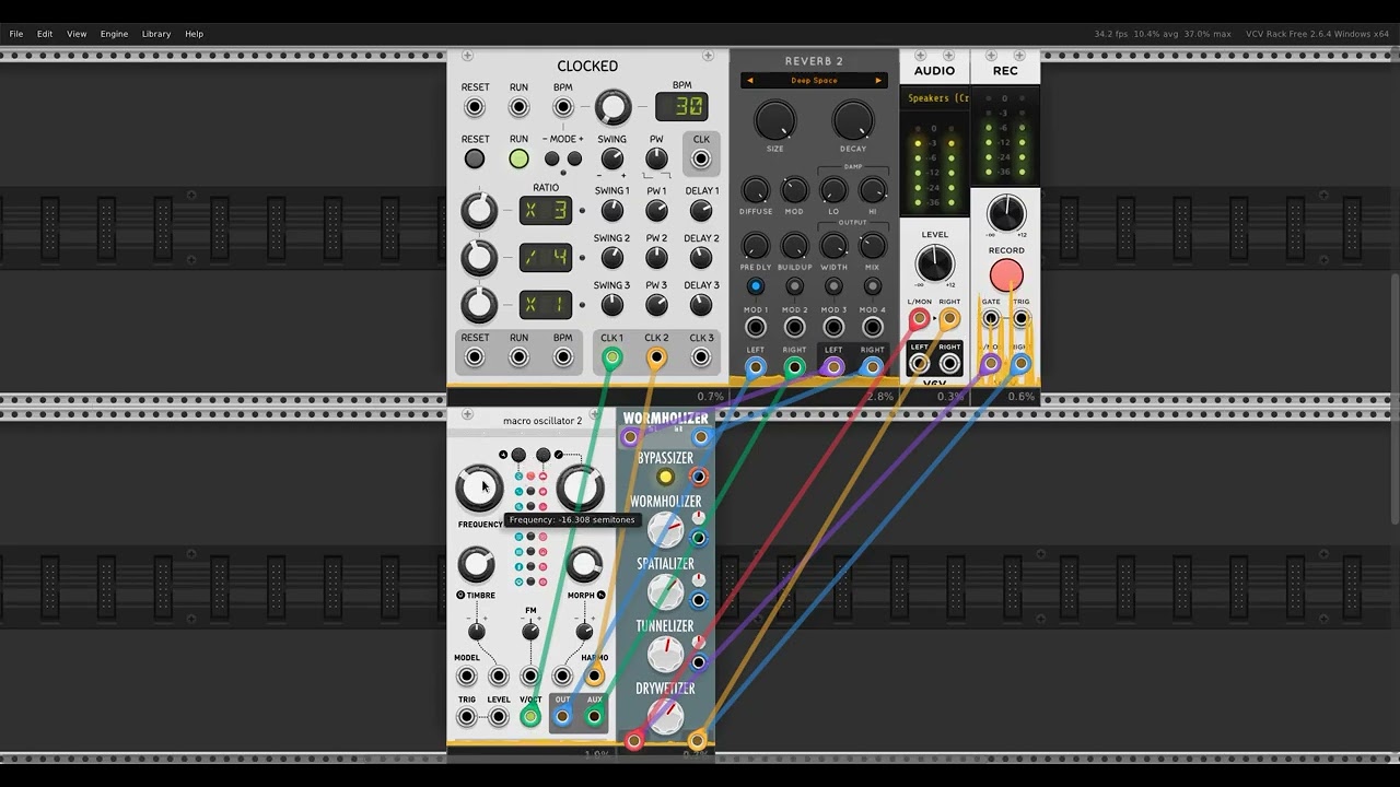 Macro Oscillator + Reverb + Wormholizer | VCV Rack Tiny Patch
