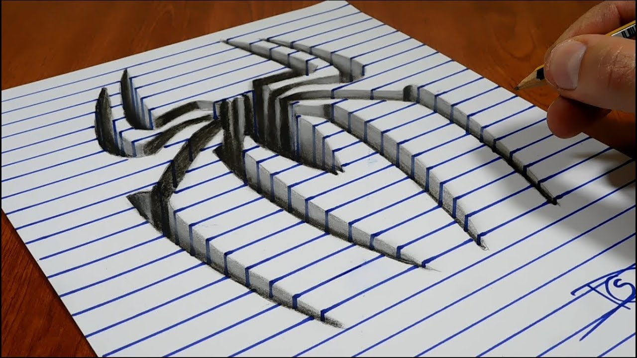 Draw a Spider Hole on Line Paper   3D Trick Art