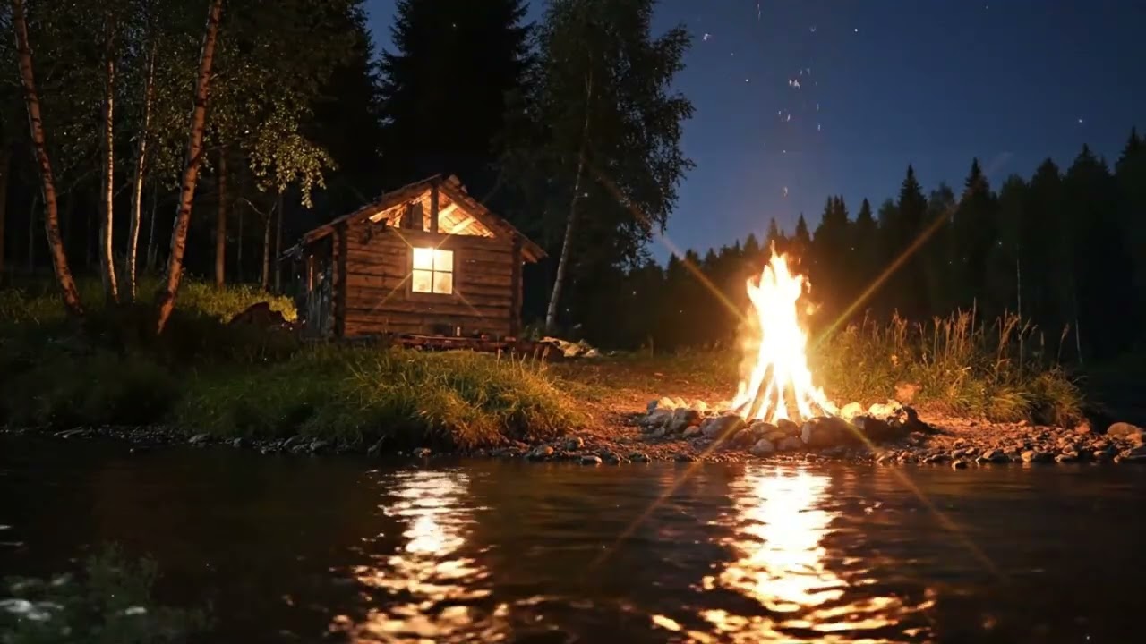 Calm Your Mind 🌙 Forest River, Crackling Fire & Gentle Piano Ambience