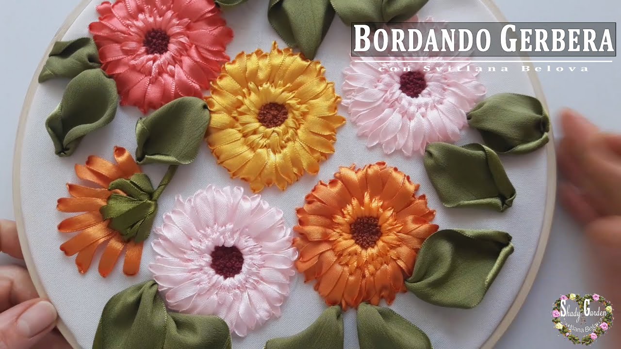 Bordado de flores grandes: Gerbera/ Bordado en cinta
