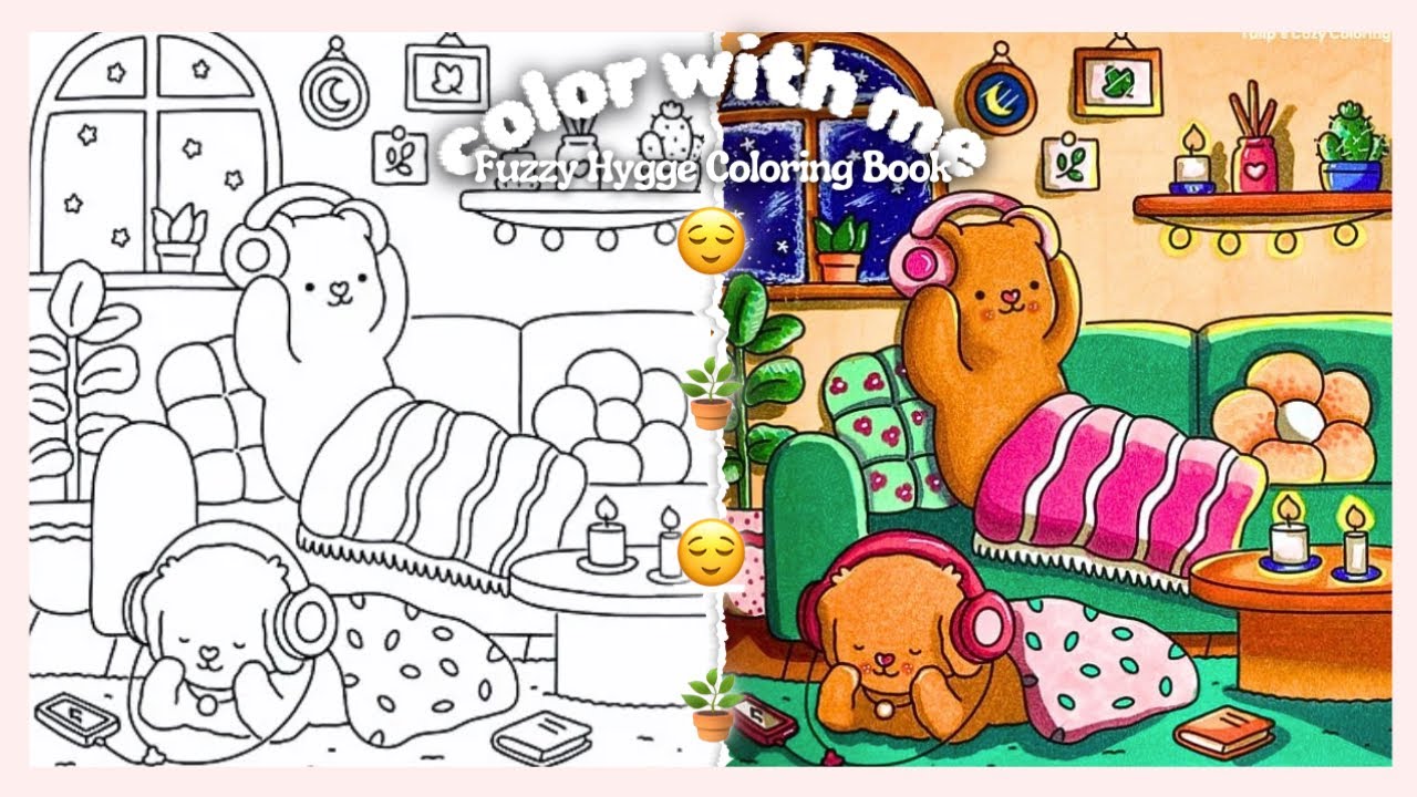 Color With Me 🪴 Fuzzy Hygge Coloring Book Tutorial | Cozy Coloring Vlog (ASMR)