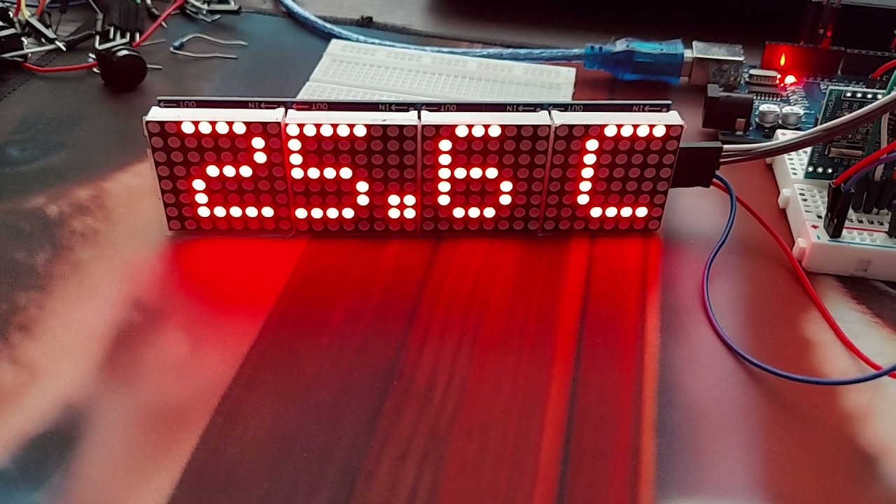 Digital clock - Max 7219 dot matrix display - DS1307 RTC module - DHT11 sensor - with code
