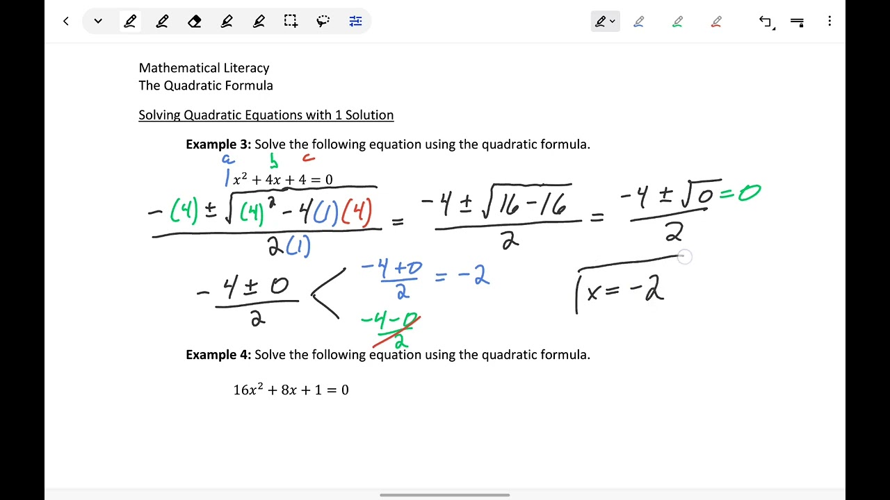 Solving Quadratic Equations with 1 Real Solution