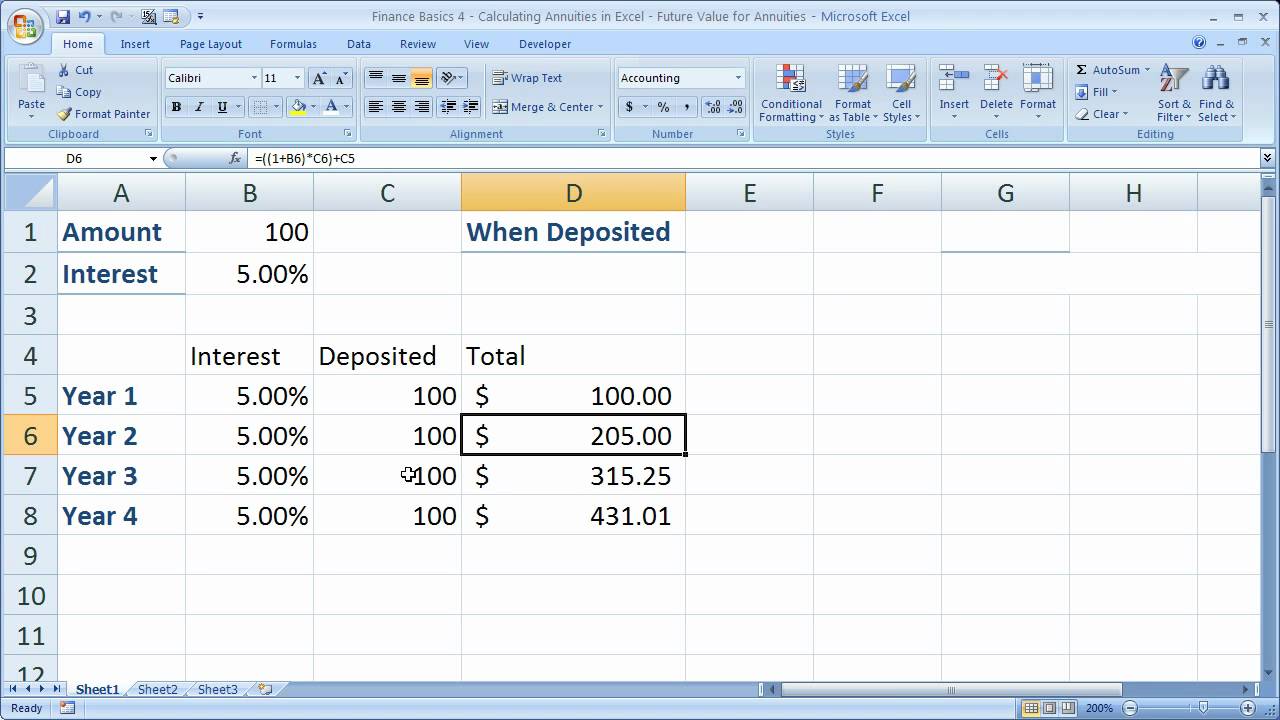 Основы финансов 4 — Расчет аннуитетов в Excel — Будущая стоимость аннуитетов
