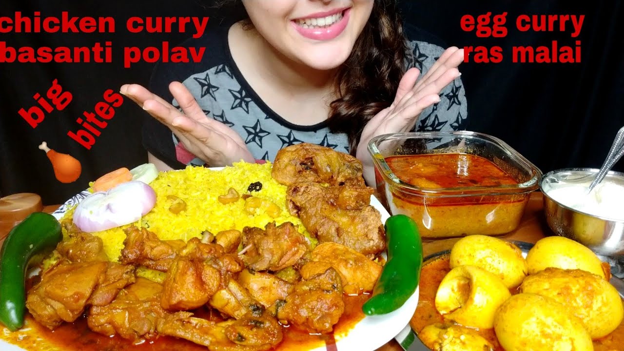 Spicy Chicken Curry|Basanti Pulao|Egg Masala|Big Bites|Food Eating Videos|Indian sweets*Rasmalai*