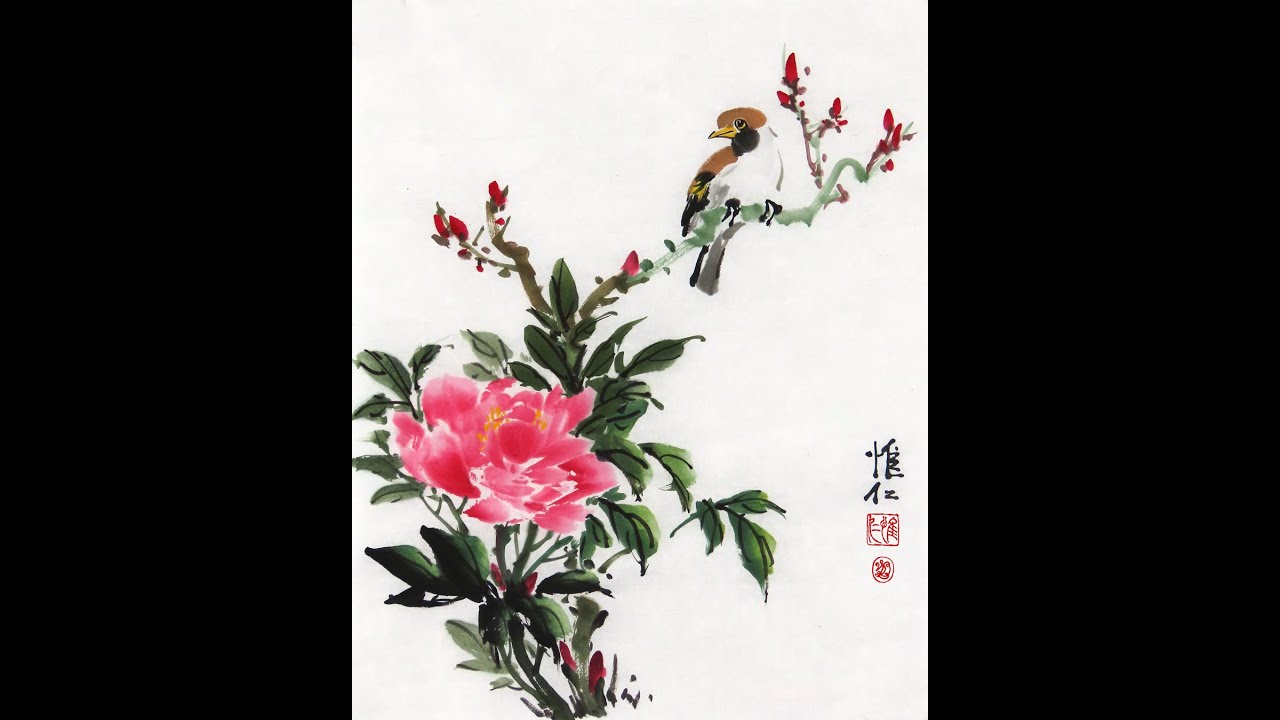 Peony & BIrd Stroke by Stroke Sumi-e Tutorial Painting
