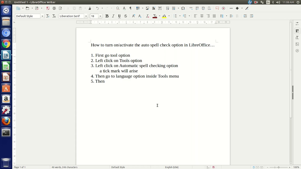 How to activate Auto spell check option in LibreOffice writer
