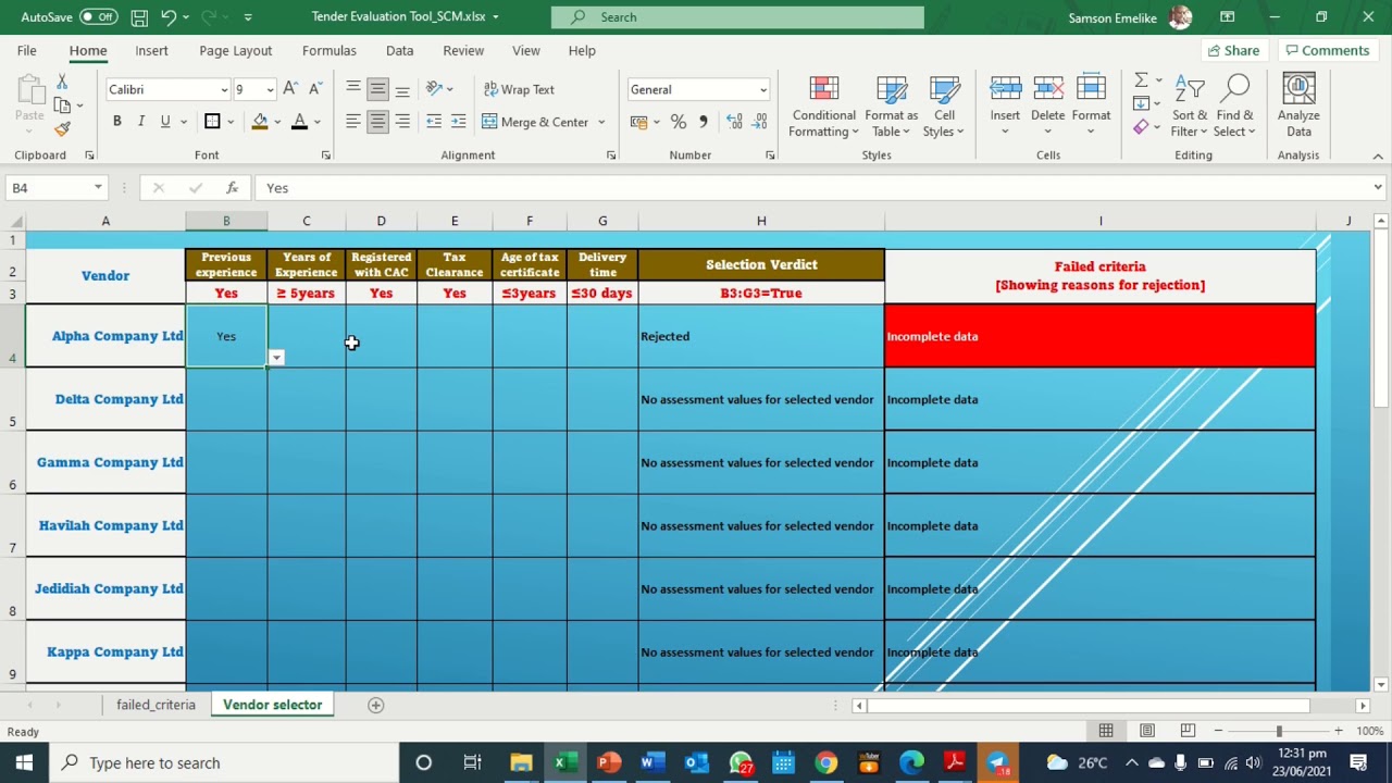 Tender Evaluation tool for Procurement analysis _Part 1