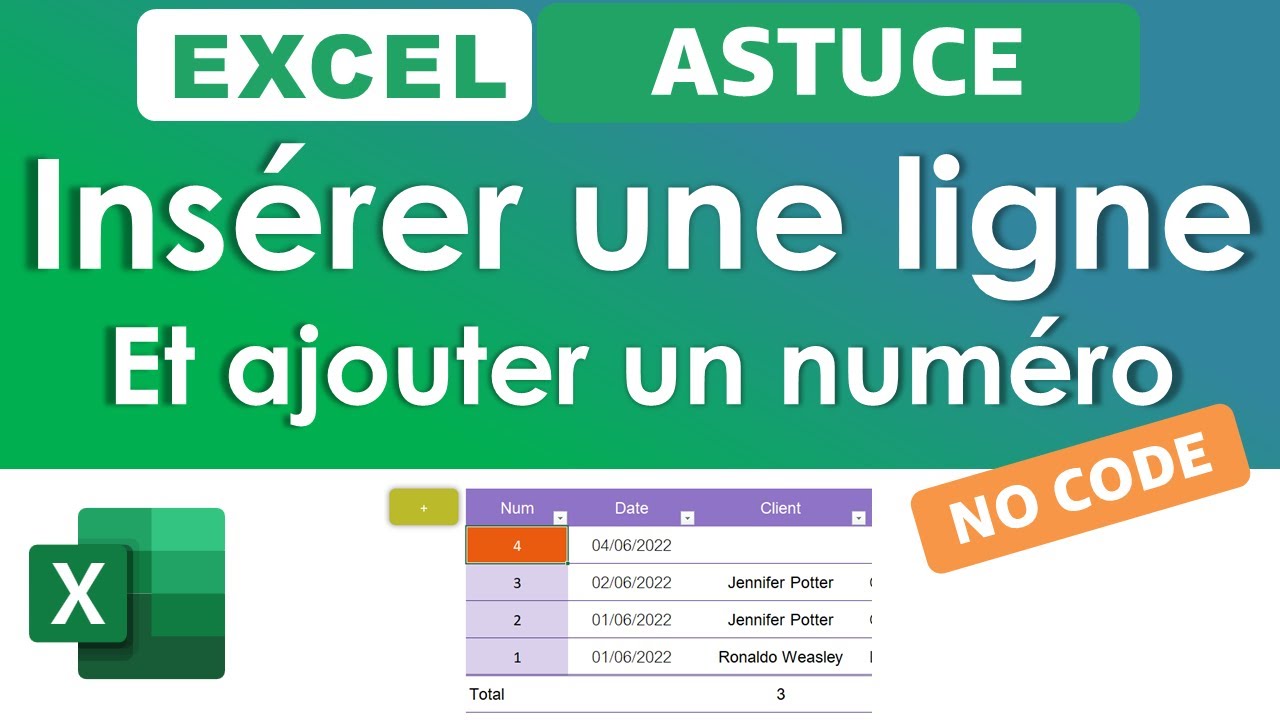 Excel Bouton:  insérer ligne et numéro