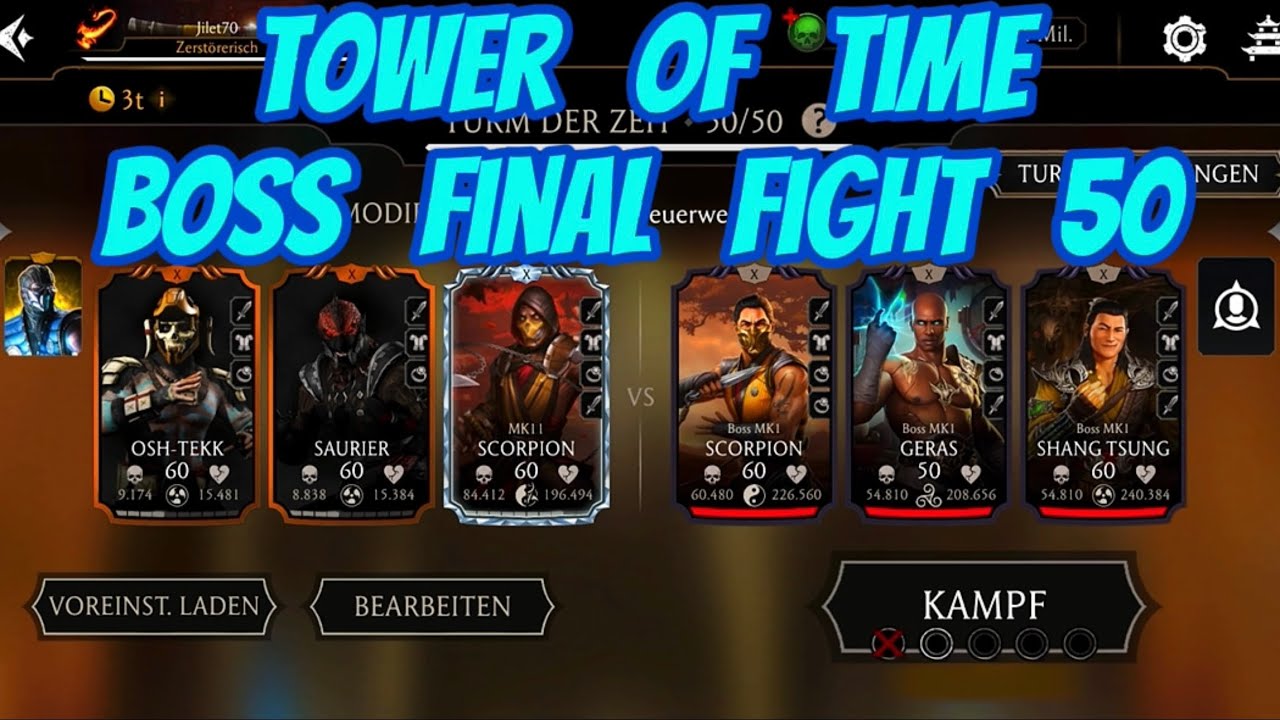 Mk mortal kombat mobile tower of time boss final fight 50 one shot with mk11 scorpion